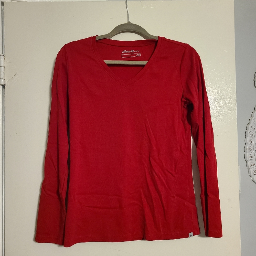 Eddie Bauer Red Long Sleeve V-Neck, Women's Large